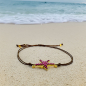 Preview: Ekaterini friendship bracelet, starfish, pink Swarovski crystals brown cord and with gold accents, style